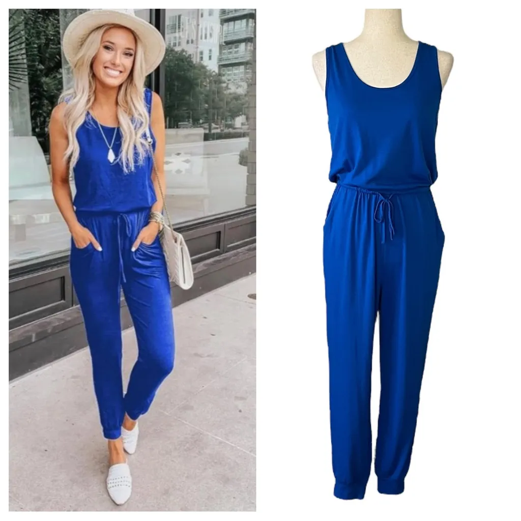 PrettyGarden Blue Sleeveless Stretchy Jumpsuit - Image 2