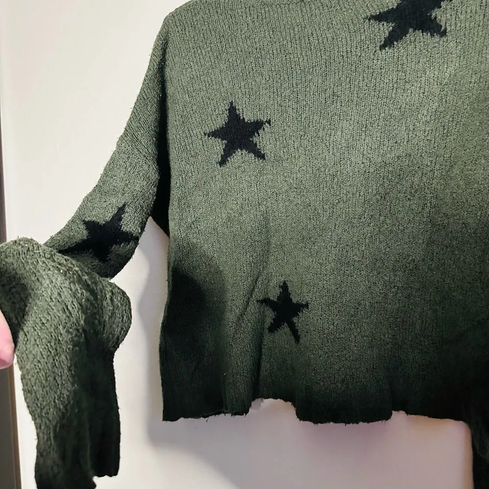 Rails Perci Olive Green Black Wool Stars Longsleeve Crewneck Sweater Size M - Image 10