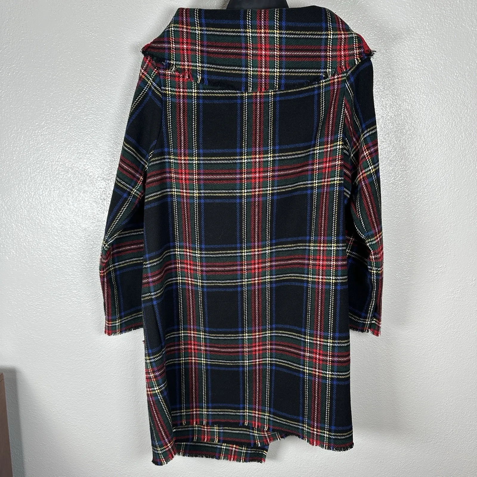 NEW Gretchen Scott Modern Car Coat Wrap Tartan Plaid Womens XS Holiday Christmas Black - Image 5
