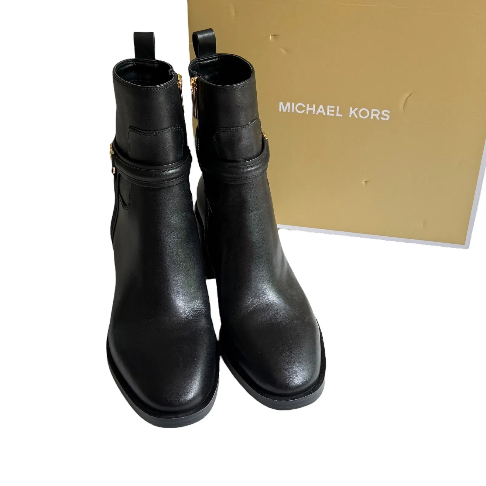 NEW Michael Kors Bombe Leather ANKLE BOOT Mindy Black Womens 10 Zip Shoe In Box - Image 6