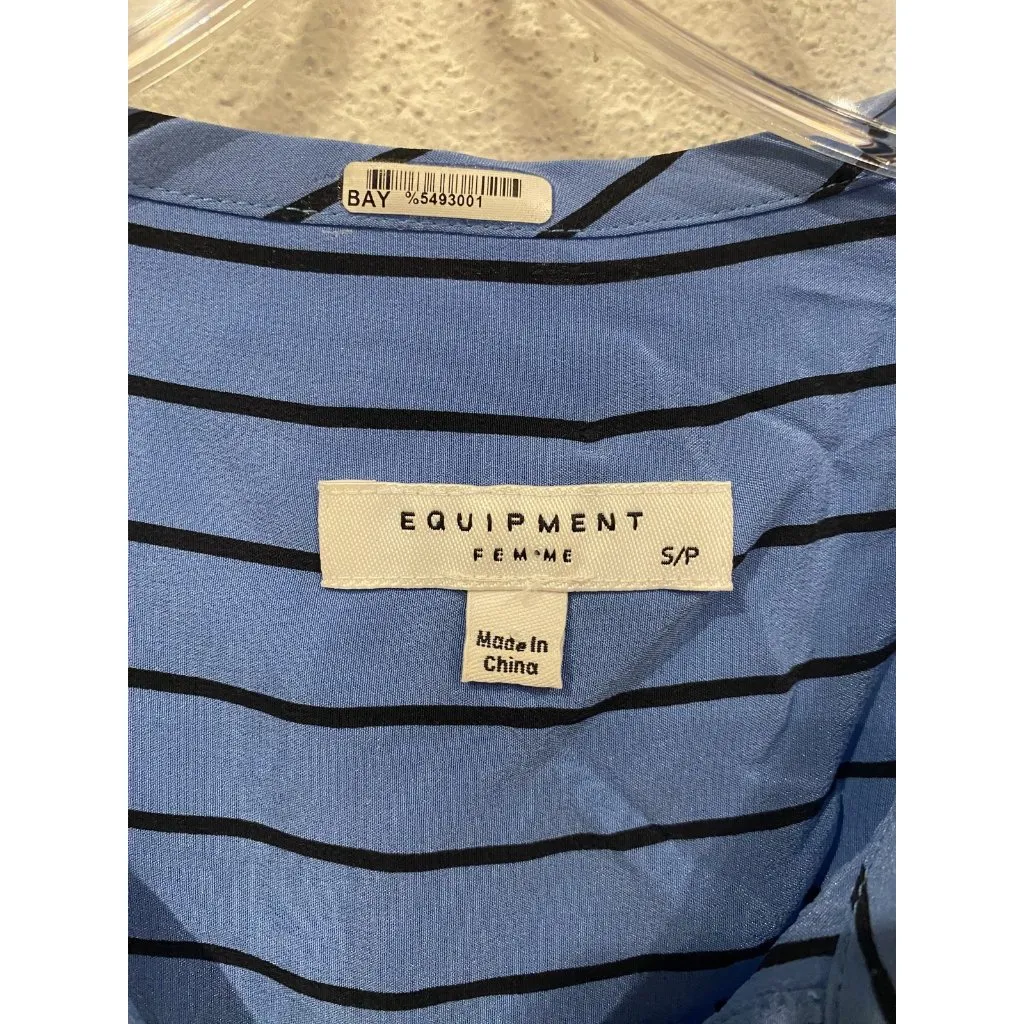 Equipment Windsor Shirt Womens Small Blue Striped Silk Long Sleeve Blouse Top - Image 3