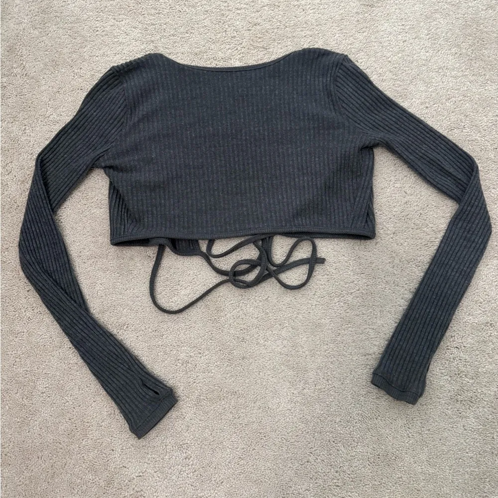 Joah Brown Ribbed Wrap Top! - Image 2