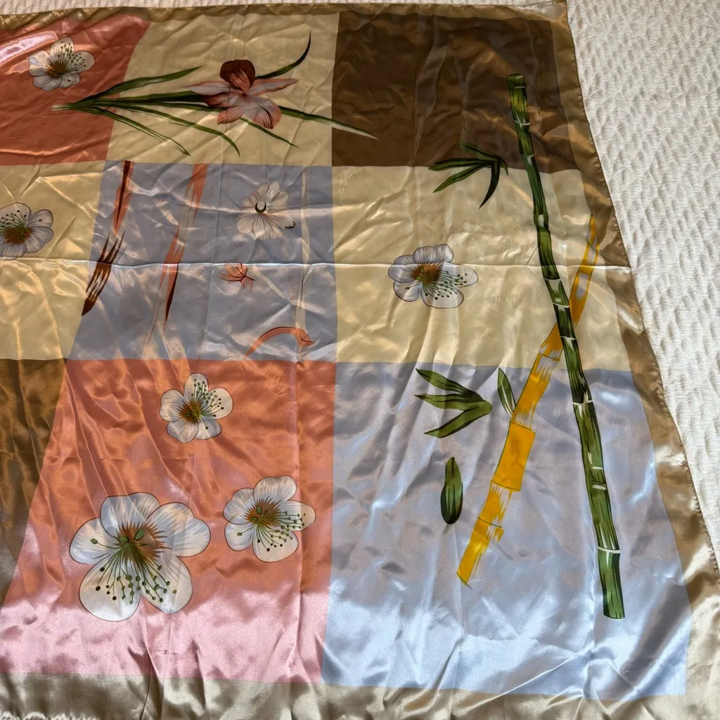 Square Scarf Head Scarf 35”x35” Bamboo Blossoms - Image 3