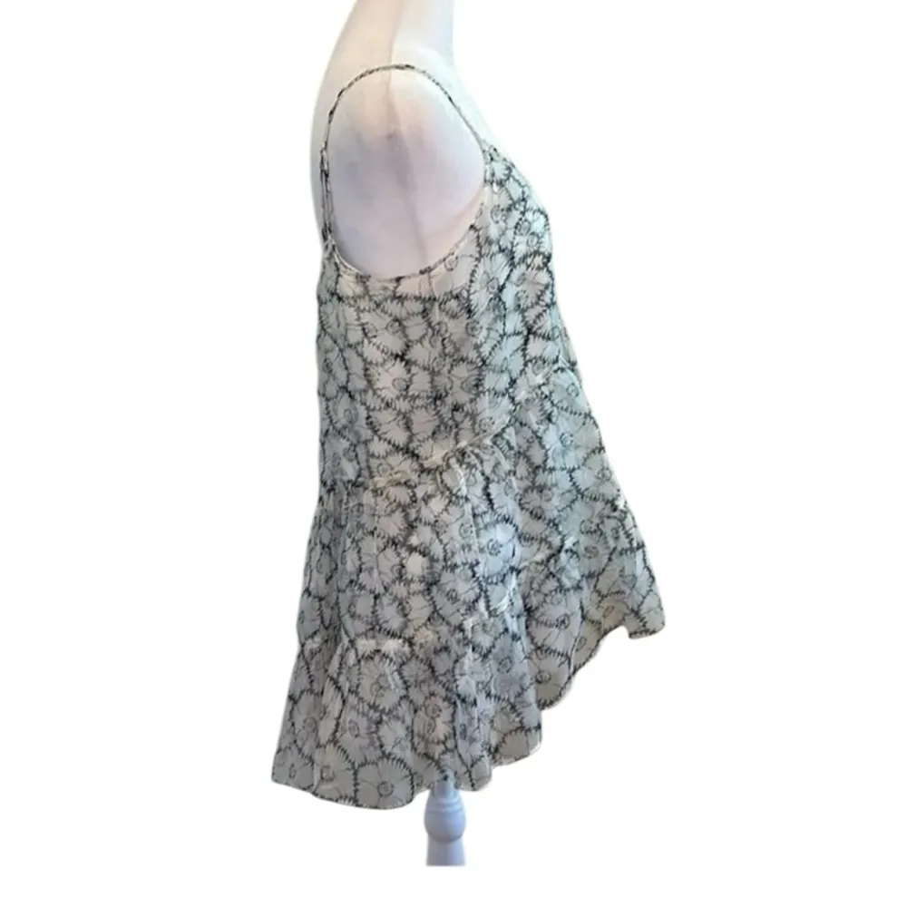 Cinq À Sept Esther Floral Ruffle Hem Silk Top In Ivory/ Navy Size Medium NWT Blue - Image 10