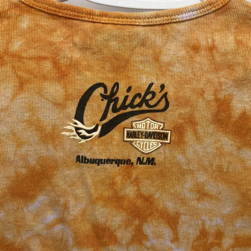 Harley Davidson tie dye orange cropped 3 quarter sleeve shirt Size L - Image 5