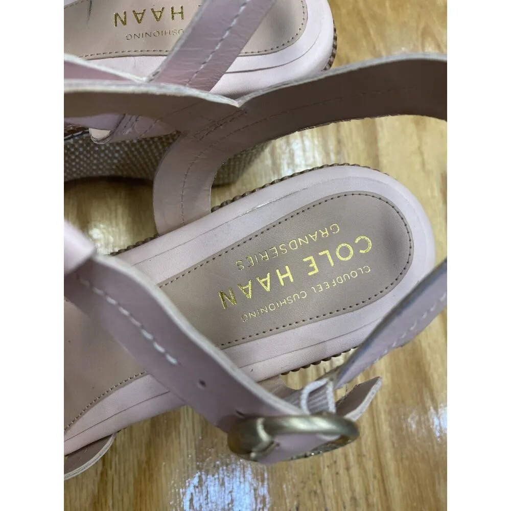 Cole Haan Cloud All Day Sandals 9.5b Pink Leather Buckle Slingback Wedge S64 - Image 4