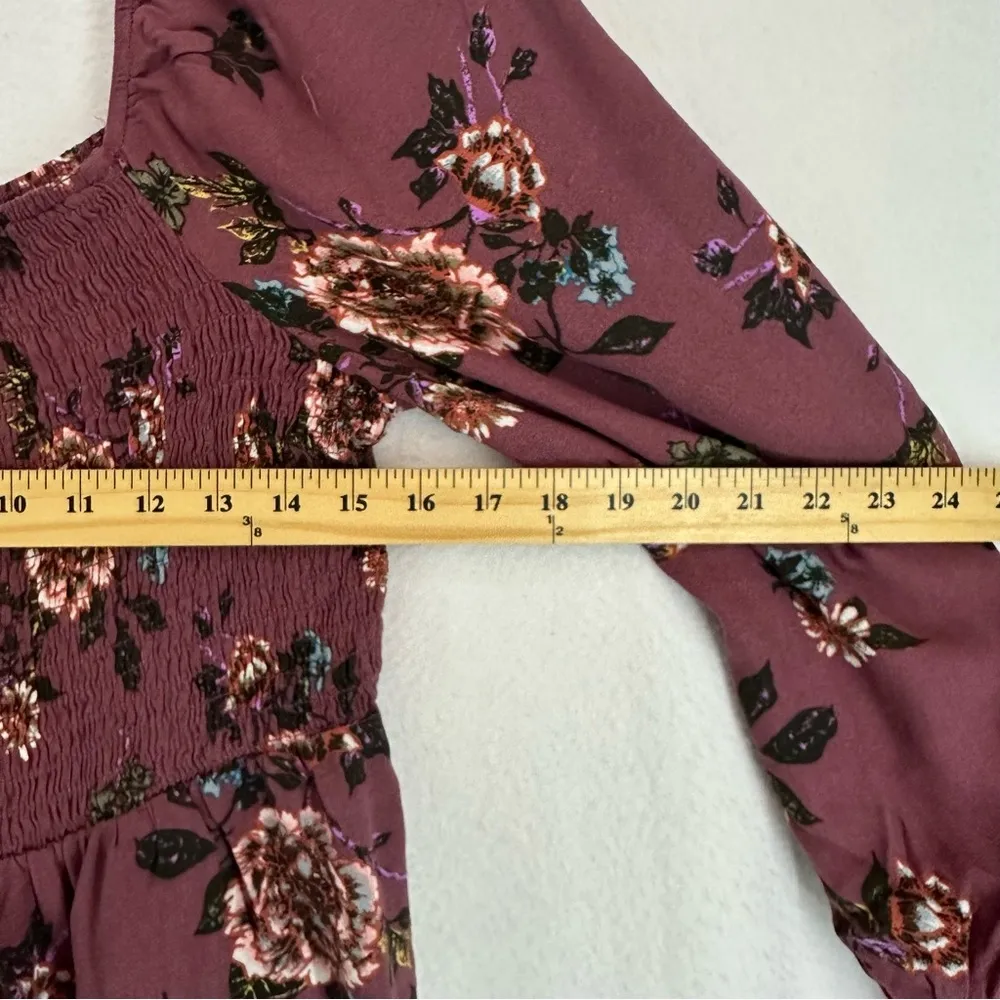 American Rag Smocked Floral Long Sleeve Blouse Women’s Large Purple - Image 4