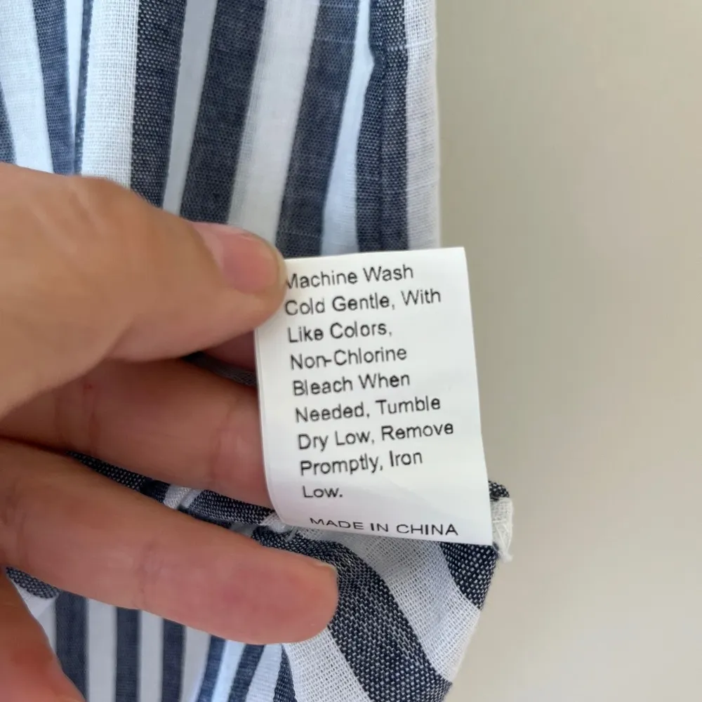 Manuela Stripe Printed Ruffle Cap Sleeve Blouse Top Button Up Size M White Size M - Image 8