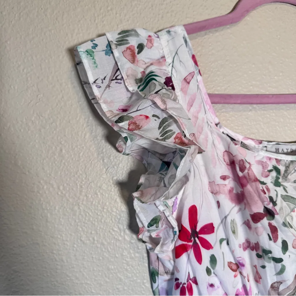 Hayden White Pink Floral Midi Dress Womens M Ruffled Coquette Cottage Core - Image 6