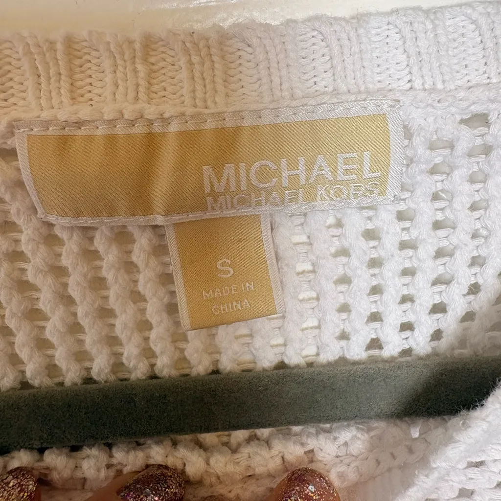 Michael Michael Kors White Open Knit Cotton Sweater Resort Chic Small - Image 4