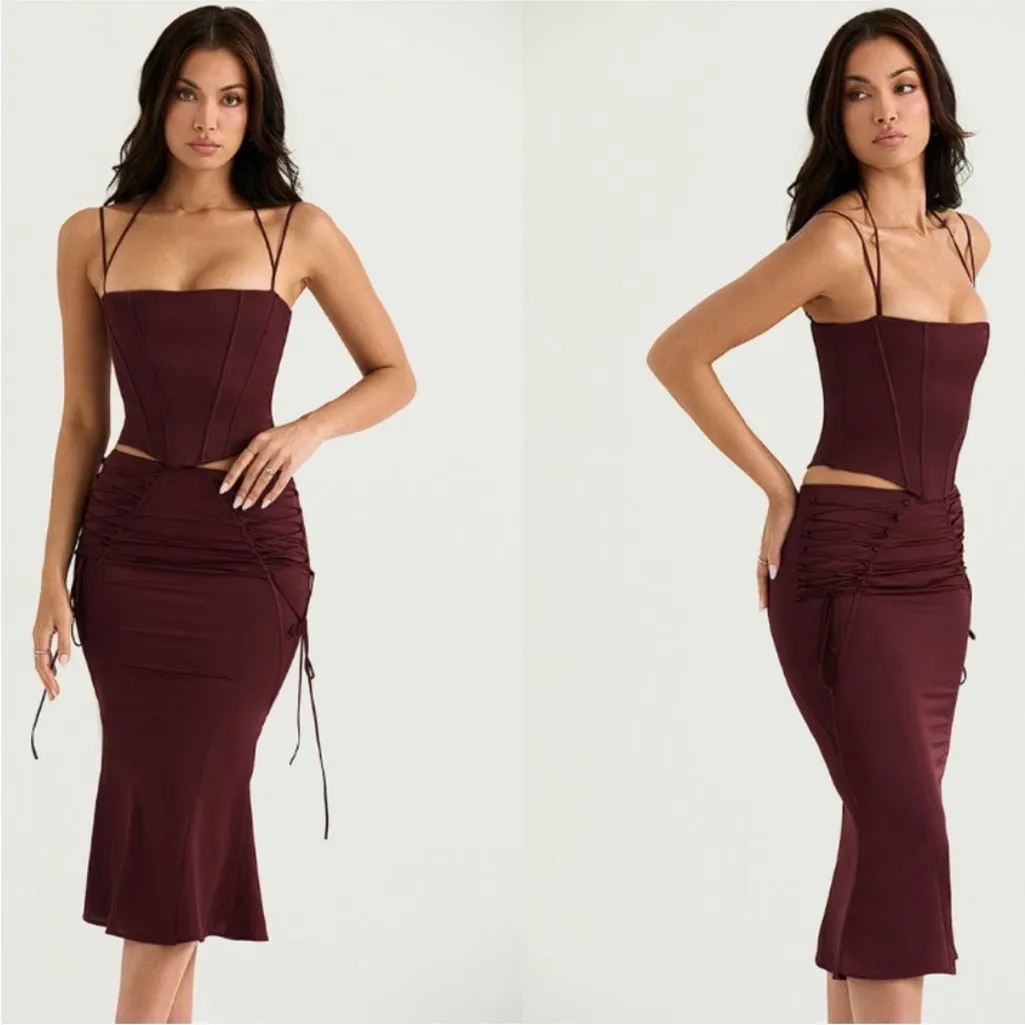 HOUSE OF CB 'Chantelle' Wine Satin Corset NWOT size XS‎ - Image 10