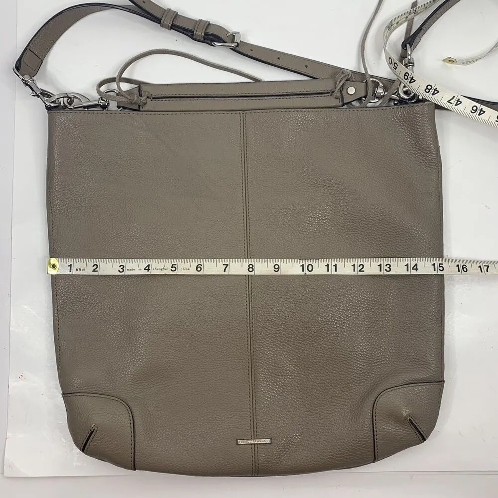 Rebecca Minkoff Crossbody Reagan Leather Hobo Shoulder Bag Smokey Taupe Purse - Image 10
