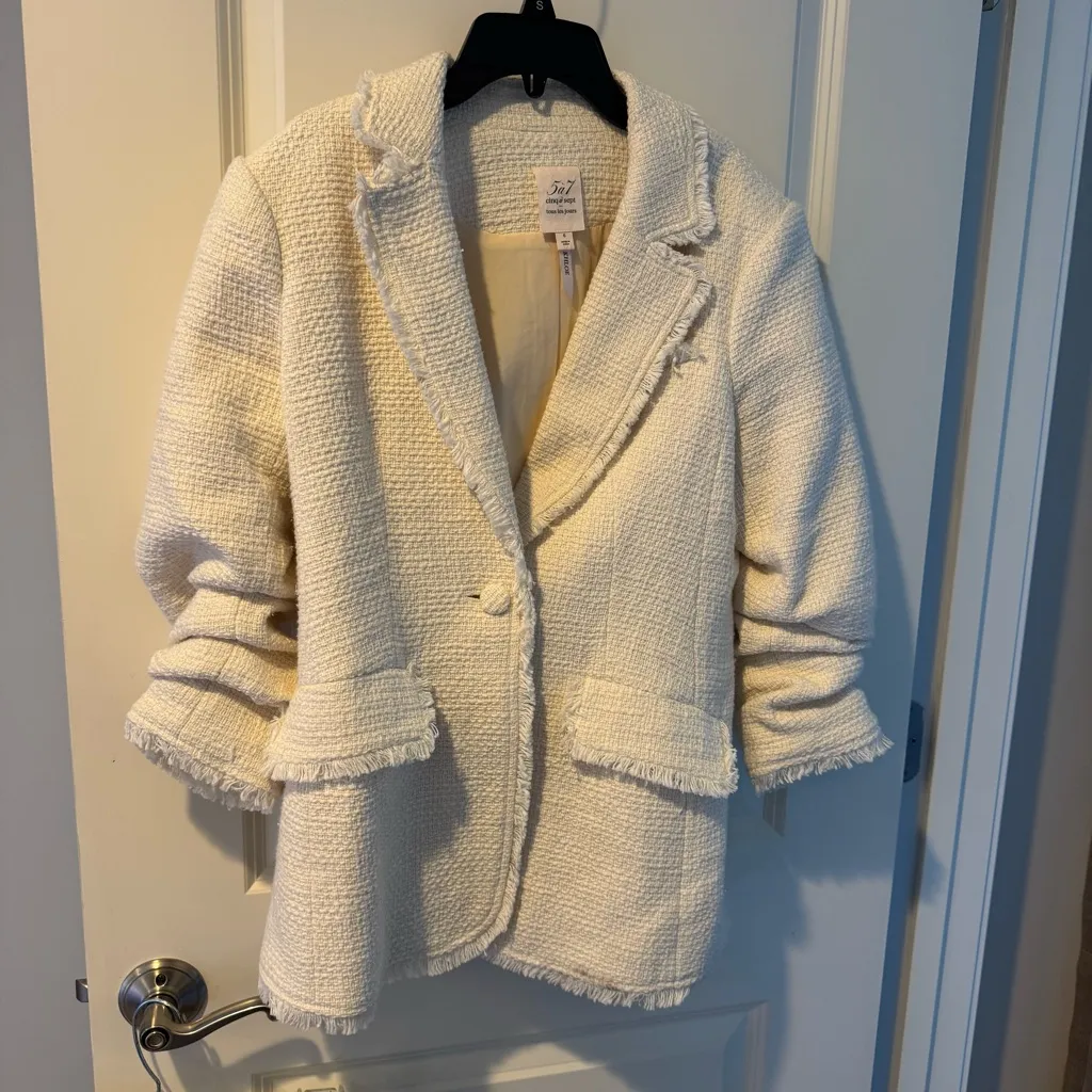 Cinq a Sept Gardenia Ivory Boucle Khloe Blazer & Allen Shorts Set White Size 6 - Image 8