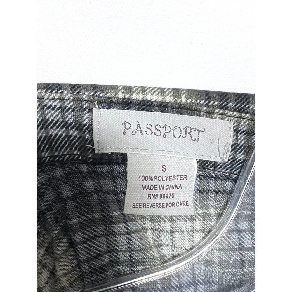 Passport Plaid Button Shirt Front Flap Pockets Womens Small Roll Tab Sleeves Blue - Image 8