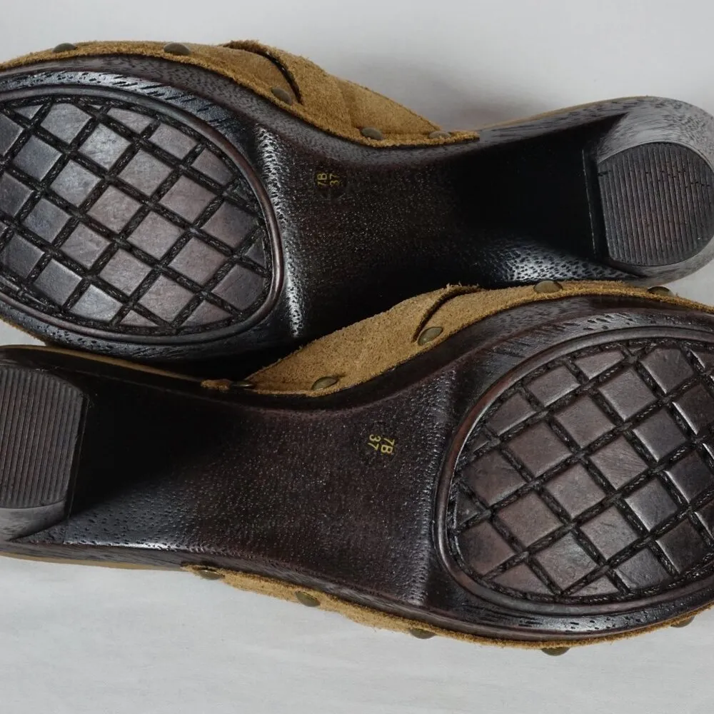 Truflex Kona Leather Tan High Heel Clogs Mules Boho Platform Shoes Size 7B - Image 5