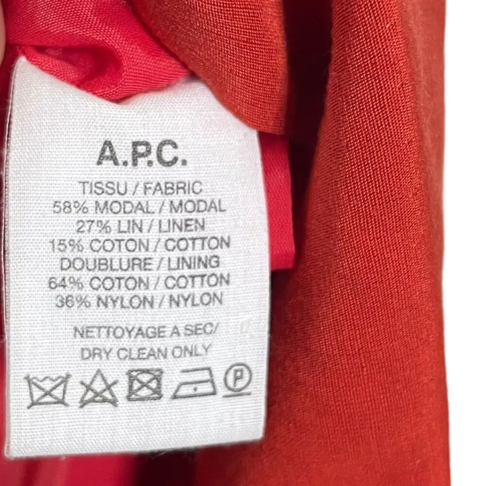 A.P.C. Short Sleeve Mini Dress Shift Red Orange Linen Cotton Size EU 38 US M Size M - Image 9