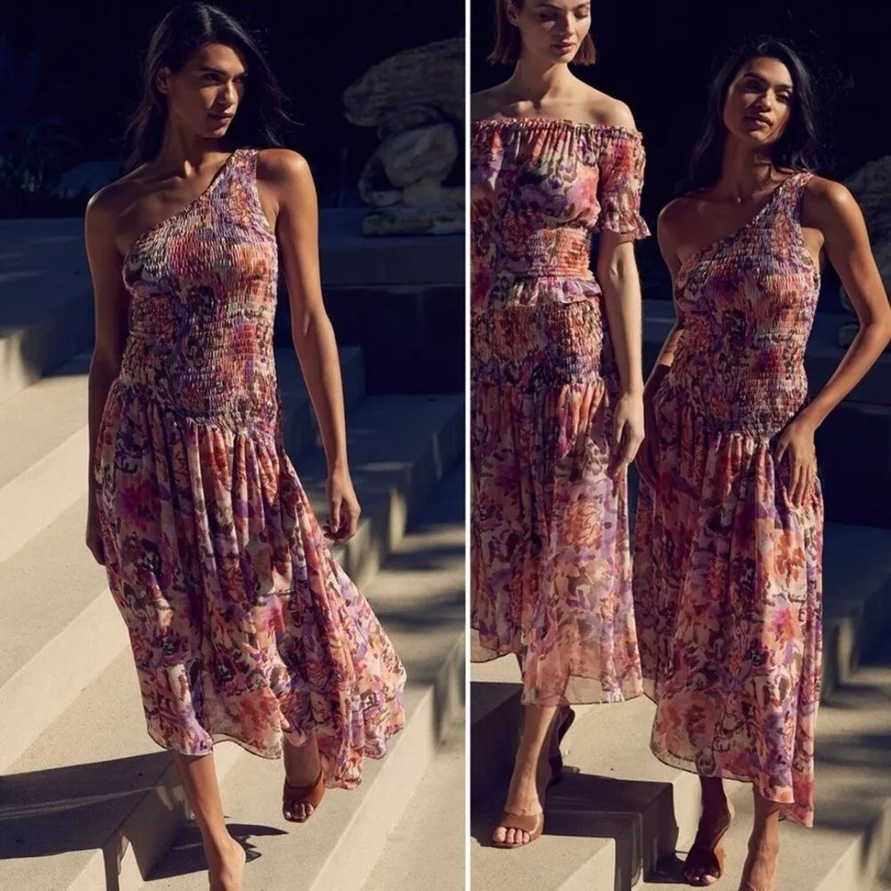 MISA Los Angeles Lydia Smocked One Shoulder Asymmetric Midi Dress NWT S $485 - Image 4