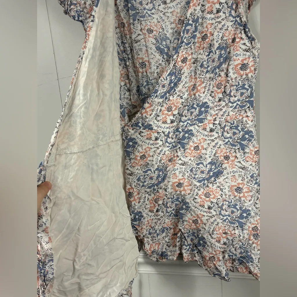 Abercrombie & Fitch Floral White Blue Pink Rose Wrap Dress Large Petite Boho - Image 2