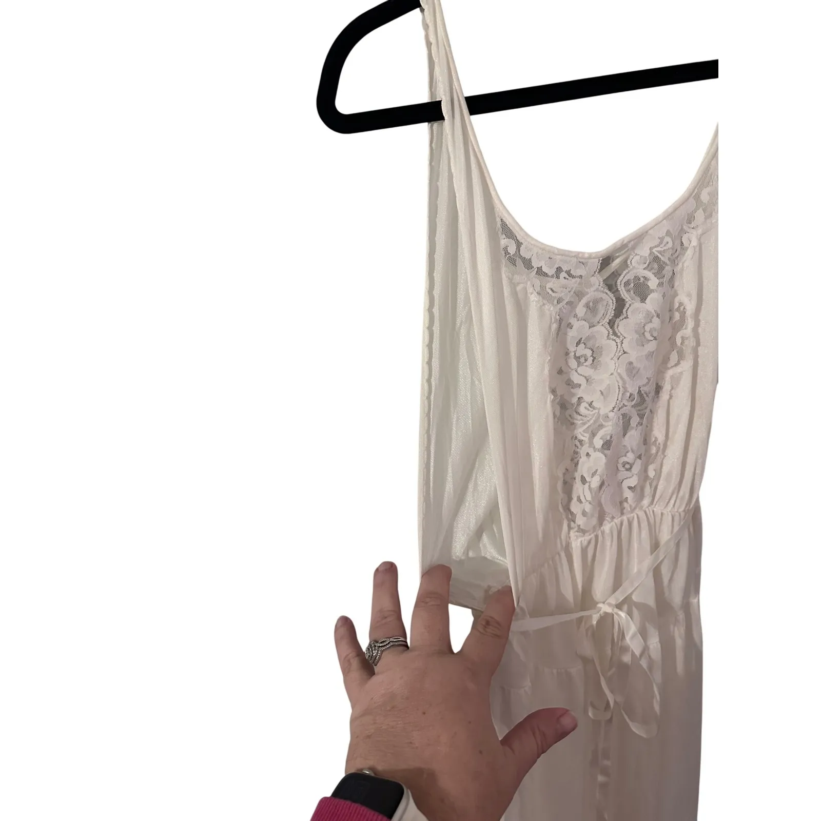 Flair VTG 8714 Nightgown Slip Dress Womens Small Ivory‎ Lace Trim Sleeveless White - Image 4