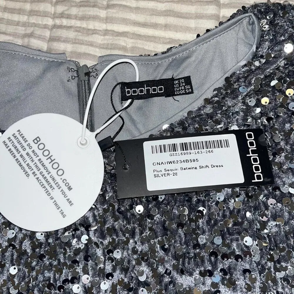 BooHoo Plus Sequin Batwing Shift Dress - Image 3