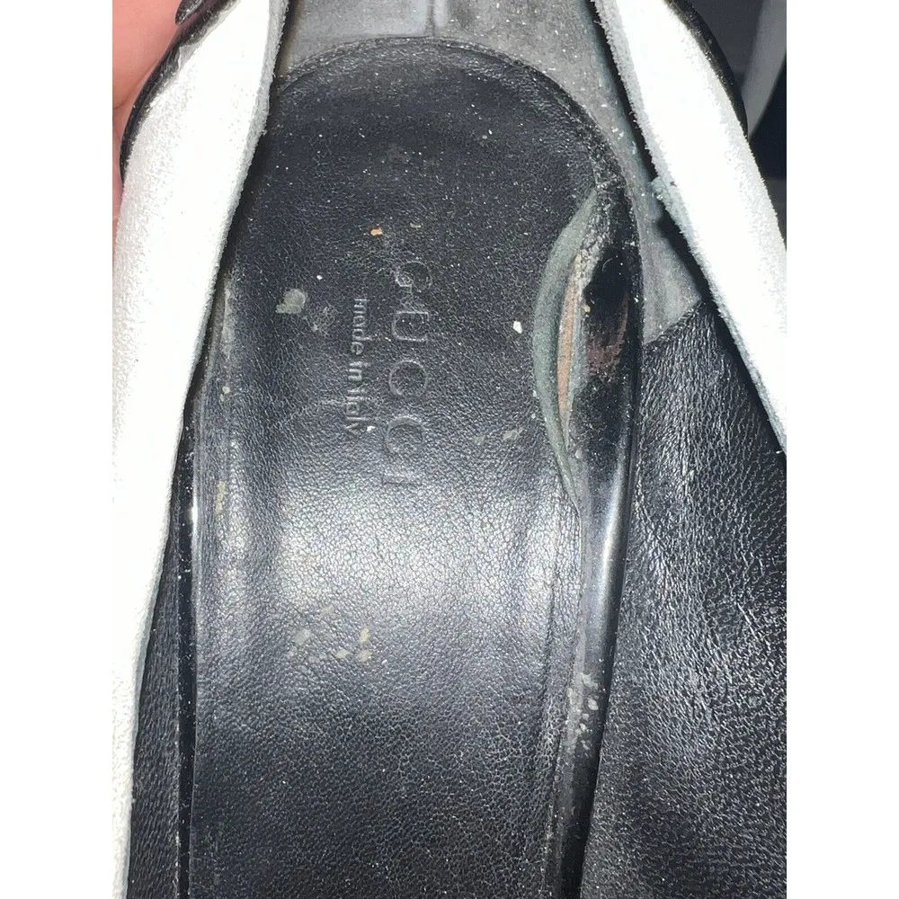 Gucci Colorblock White Suede Black Patent Peep Toe Stiletto Pumps Sz 9B - Image 8