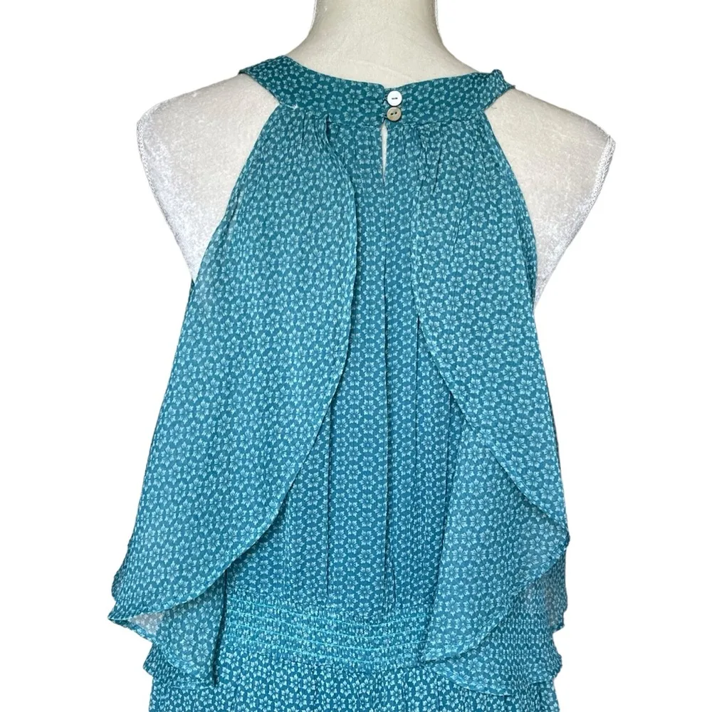 Soft Surroundings Chiffon Teal Maxi Dress Women’s Size M Floral Geo Printed Line - Image 6