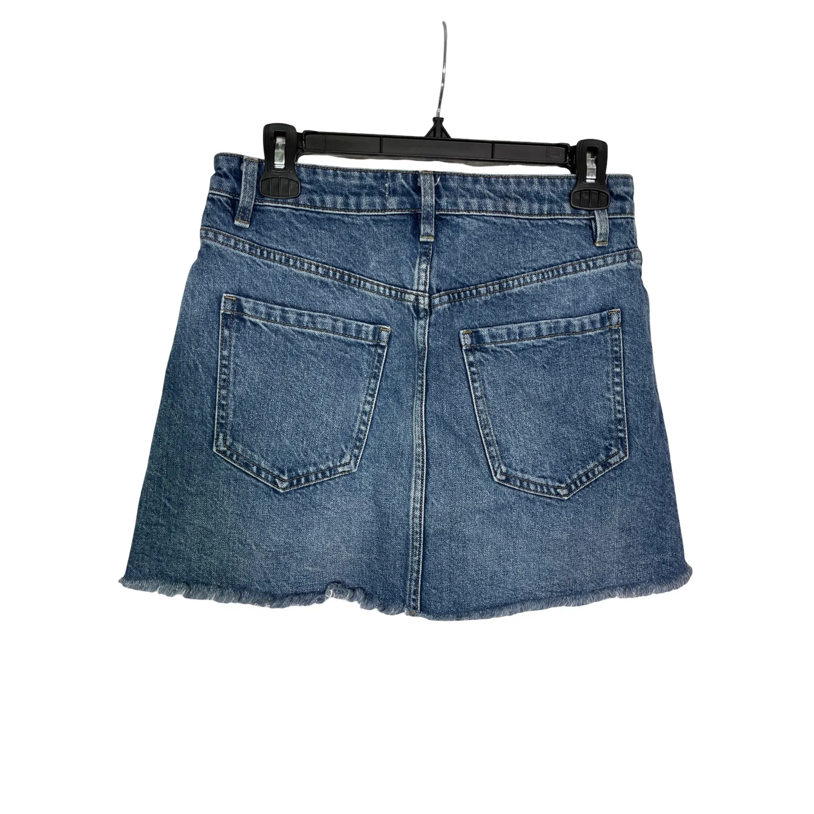 We The Free Free People Denim Mini Skirt Zip Front Frayed Hem Size 27 - Image 4