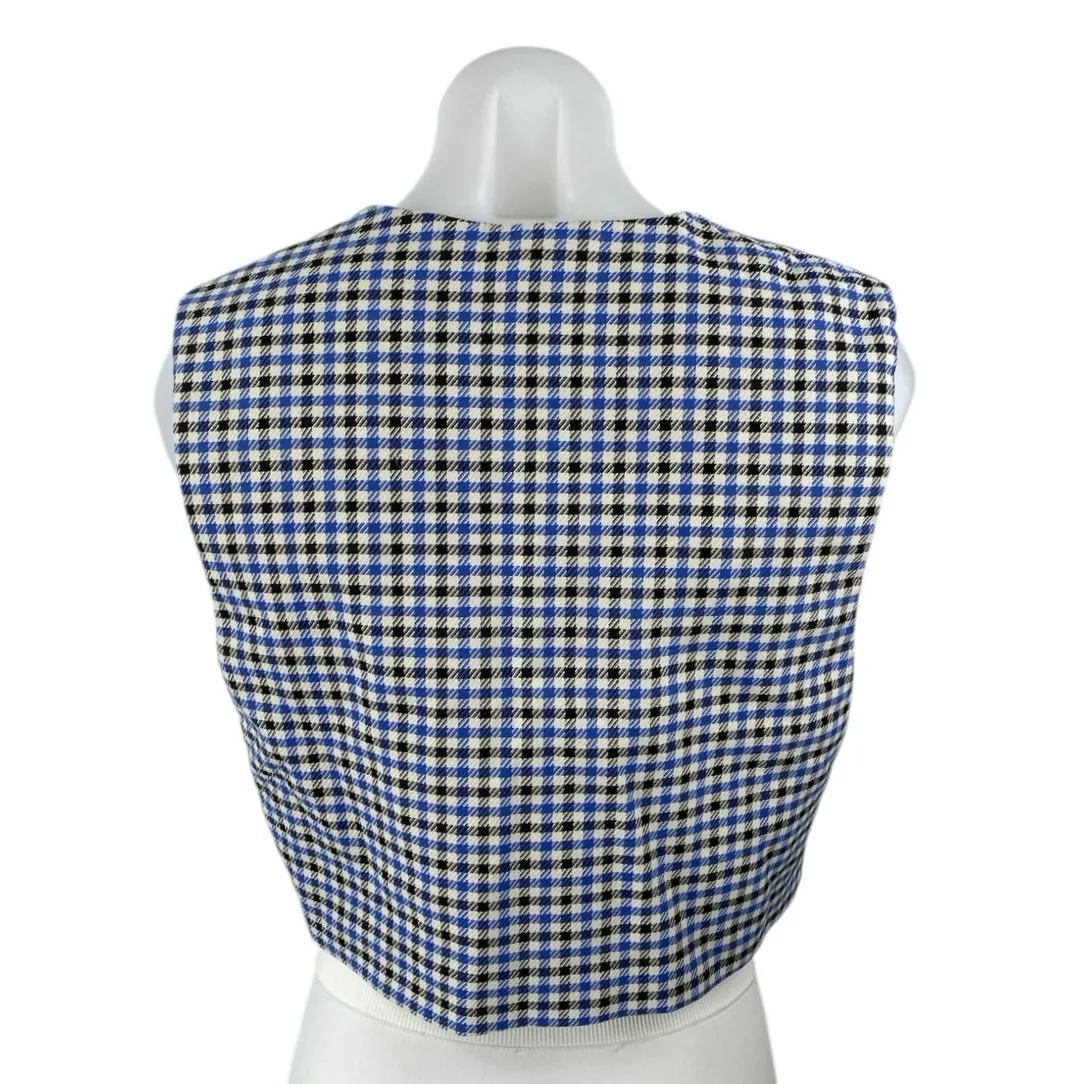 Zara Women's Blue Gingham Houndstooth Sleeveless V Neck Vest Crop Top Size XS - Image 2