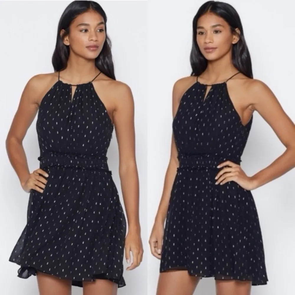 Joie Althia black Metallic silver Embroidered Silk chiffon halter Dress Medium - Image 2