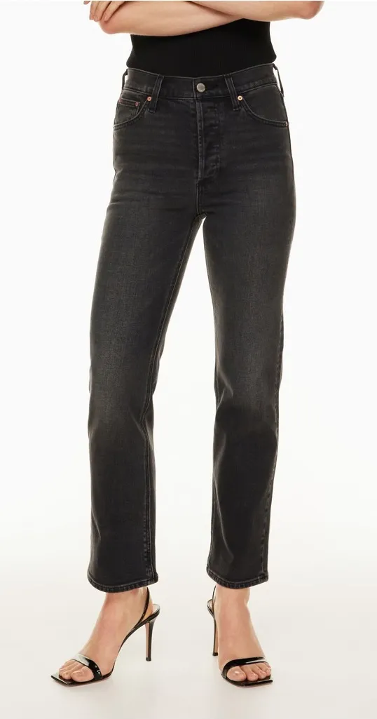 Aritzia Denim Forum The Arlo High Rise Straight Washed Black 28L Button Fly Size 28 - Image 1