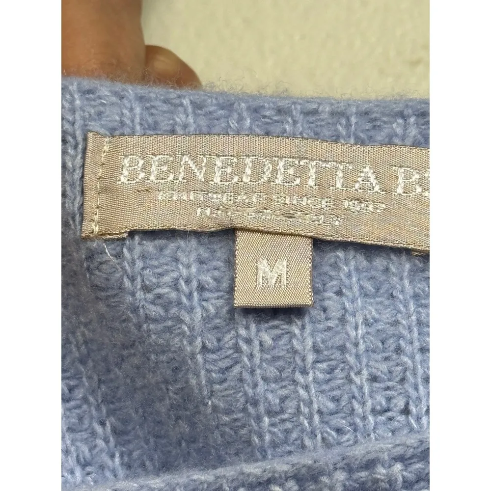 Benedetta B Knit Sweater Medium Blue Long Sleeve Boat Neck Pullover - Image 4