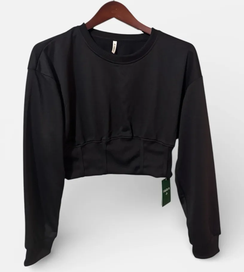 Halara Black Cropped Sweatshirt • Crewneck Long Sleeve • Size Large NWT - Image 1