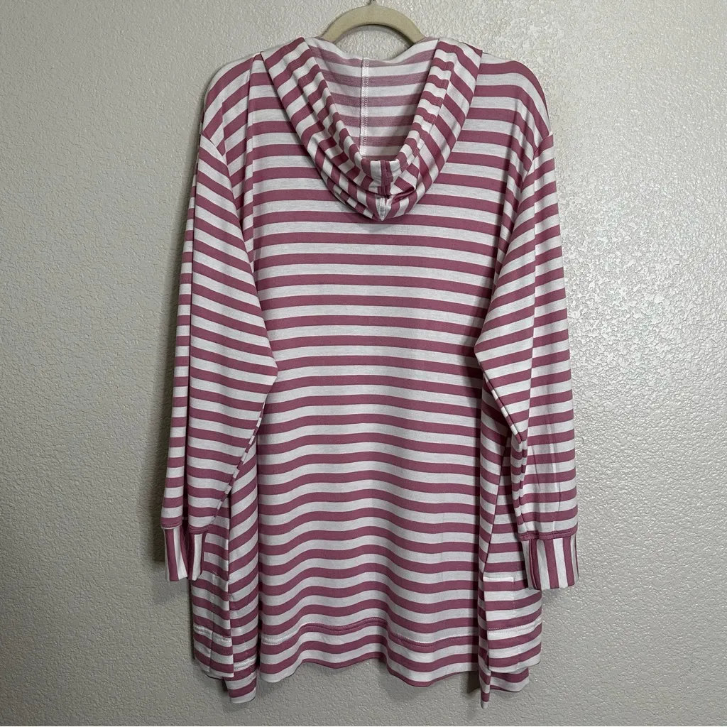 Jane and Delancey Pink and White Striped V-neck Hoodie Tunic Sweatshirt, Size 1X - Image 5