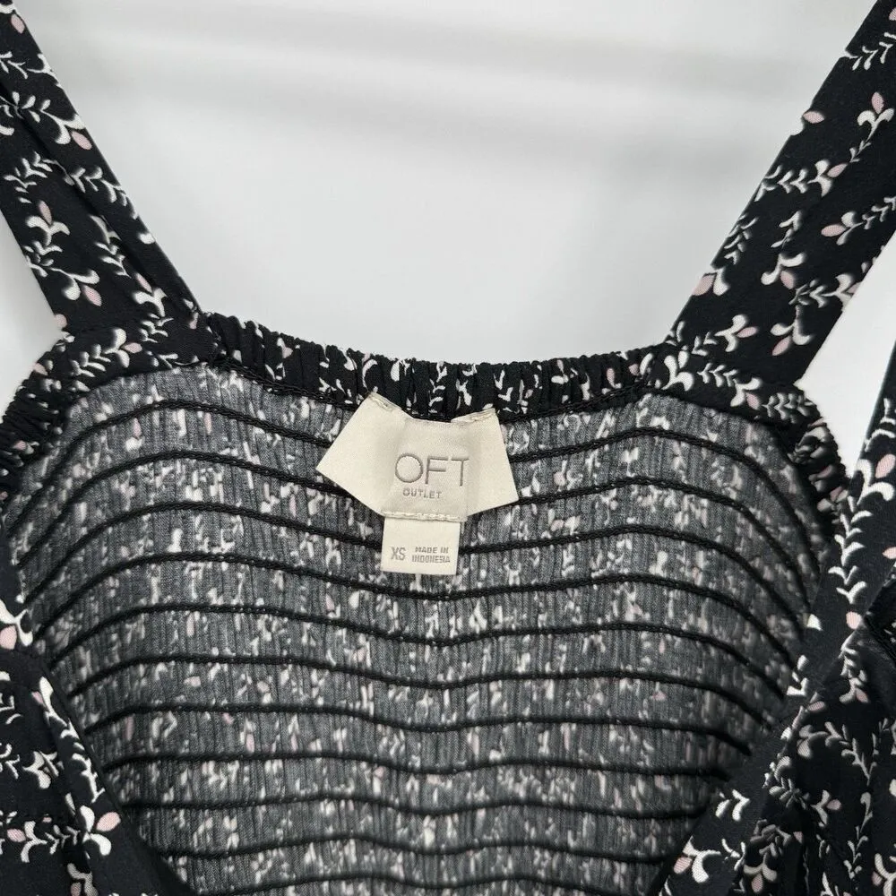 Loft Outlet Black Pattern One Piece Cropped Jumpsuit Size XS Smocked - Image 6