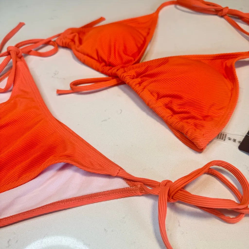 NWOT Orange Triangle Bikini Swim Set Size Medium - Image 7