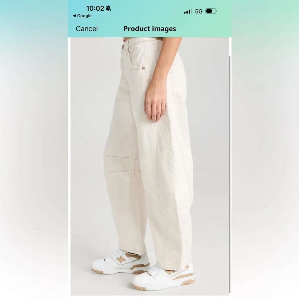 We The Free  x Free People Mid Rise Barrel Pants Denim  White Jeans | Size 27 - Image 7