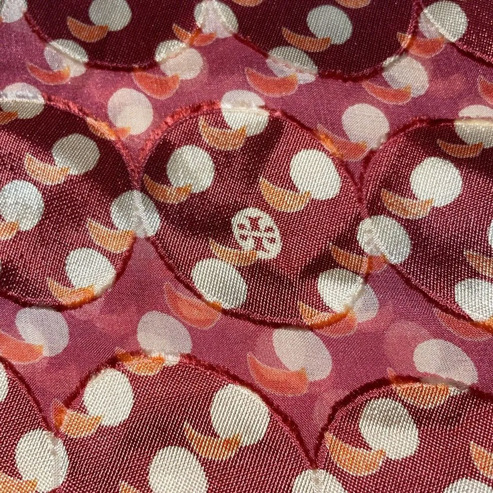 Tory Burch Shirt Women Size 6 Red Orange Circle Silk Blend Short Sleeve Zip Back - Image 6