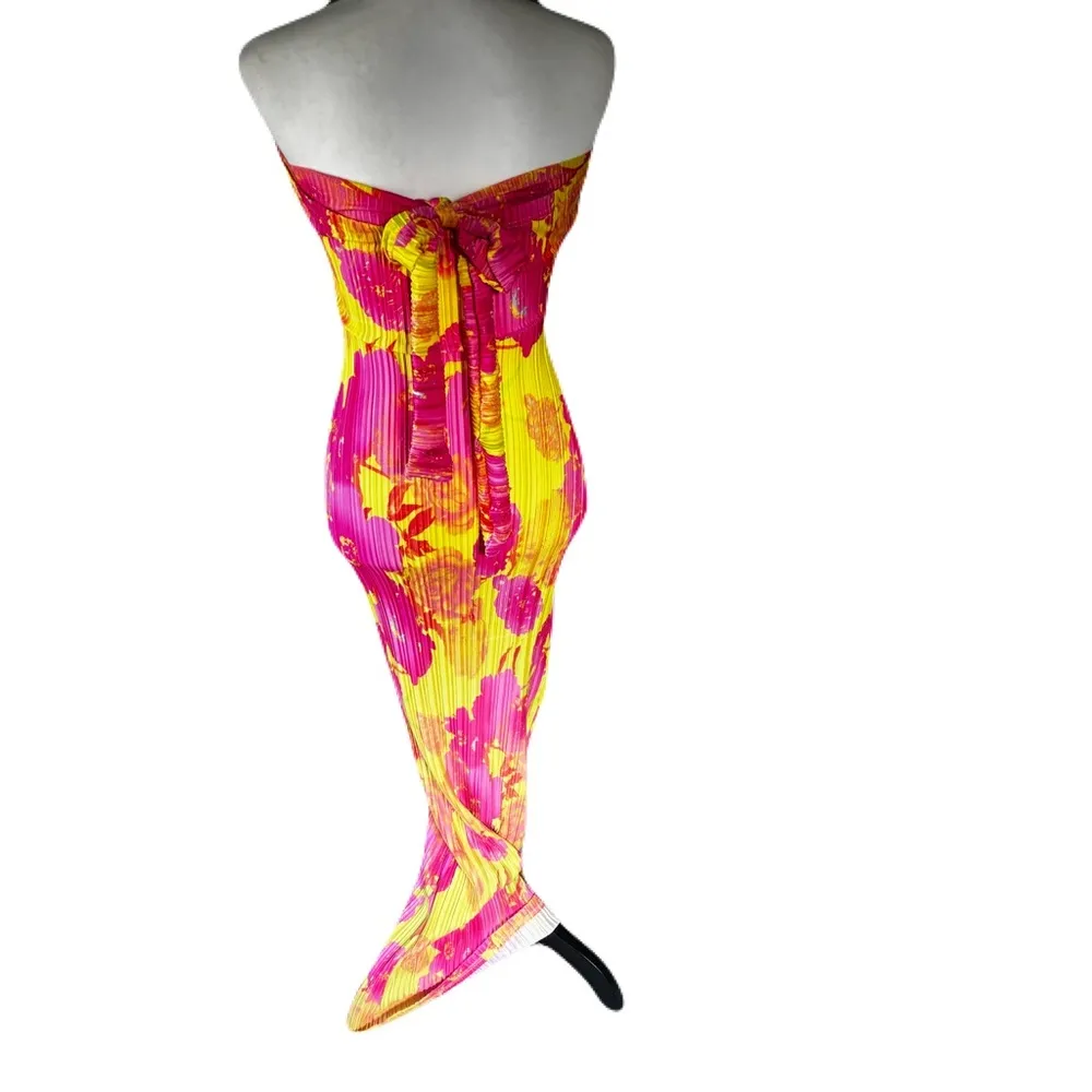 PrettyLittleThing Pink and Yellow Floral Bandeau Dress | EUC | 2 - Image 5