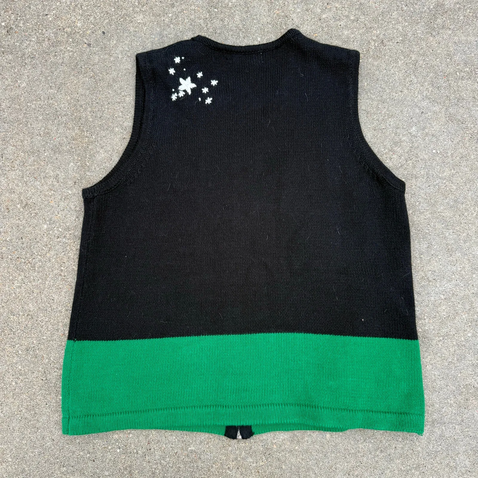 Vintage 90s Halloween Scarecrow Jack O Lantern Starry Skies Sweater Vest M/L? Black Size L - Image 3
