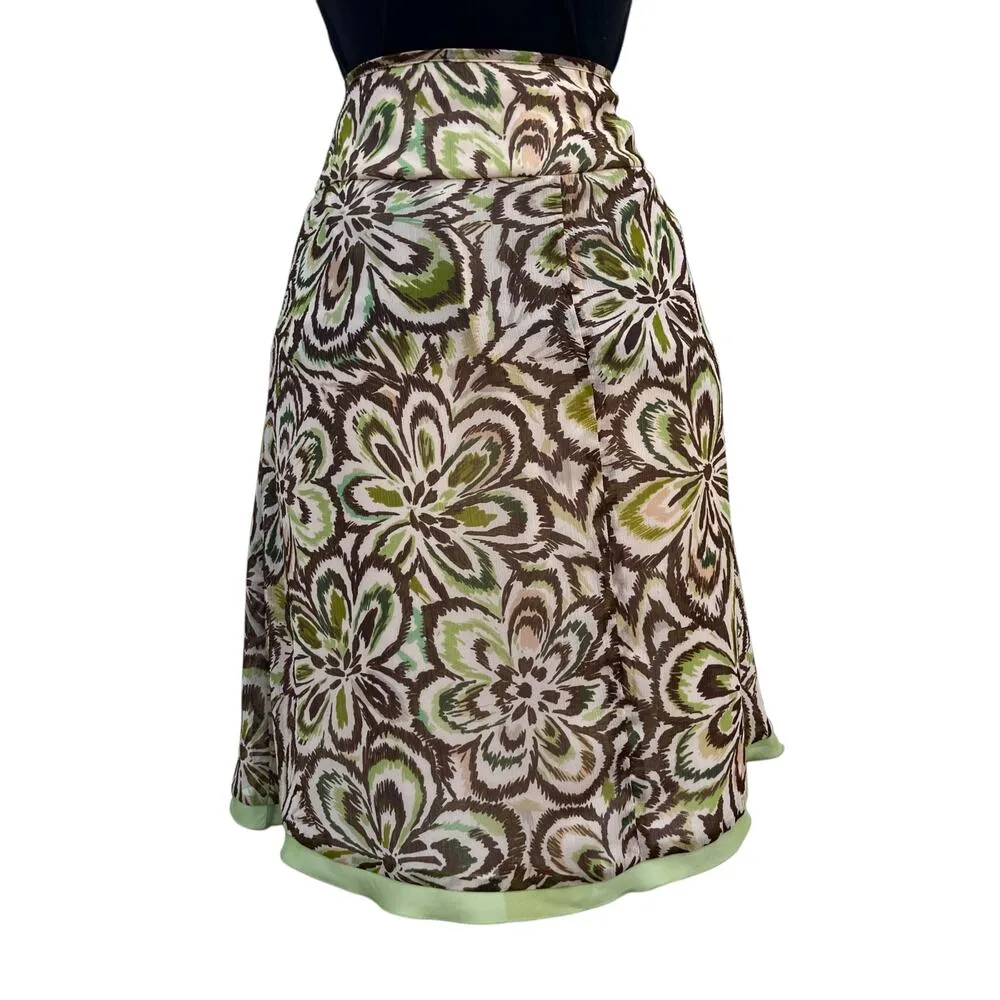 VTG Worthington Skirt Sz 14P Brown Tan Floral Chiffon Lightweight Boho Y2K Retro - Image 7