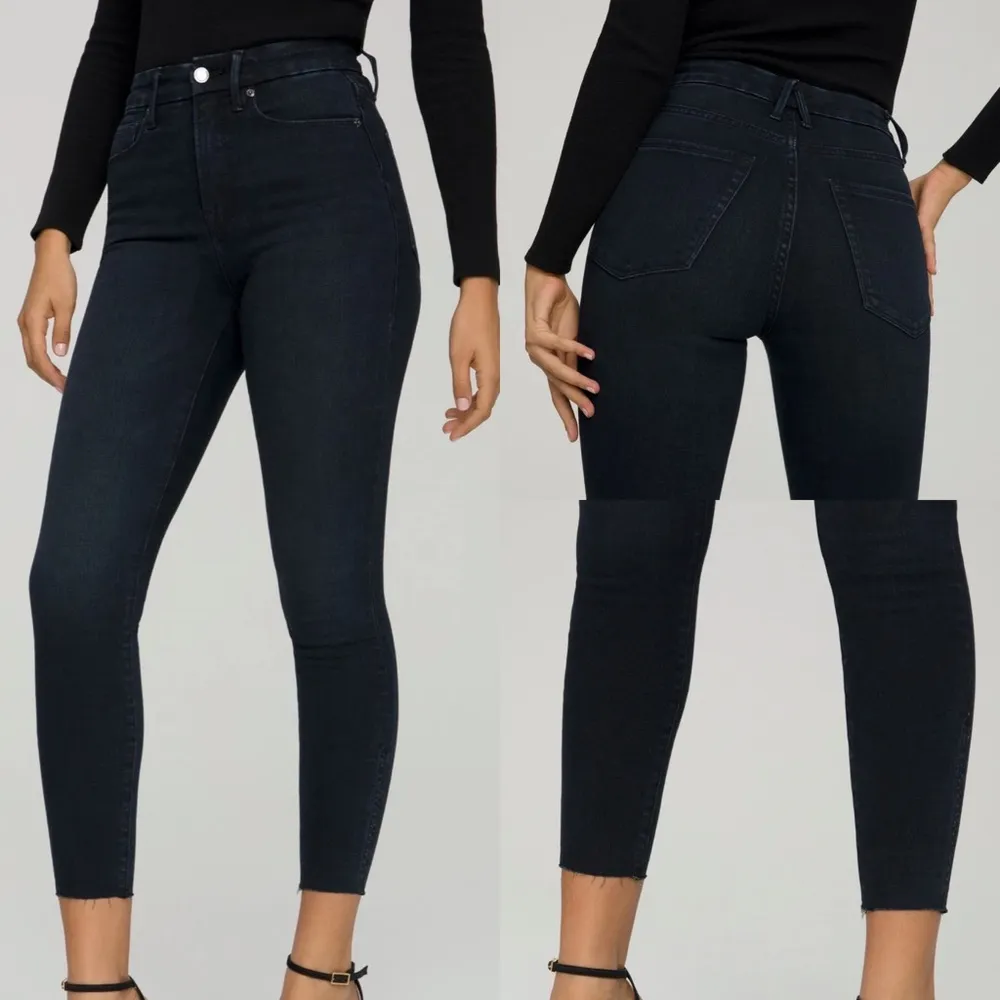 Good American Good Waist Crop High Rise Raw Hem Skinny Jeans Blue631 - Image 4