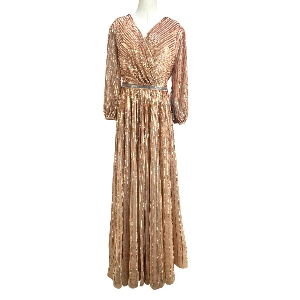 Mac Duggal Sequined Surplice Tulle Gown Evening Dress Pink - Image 2