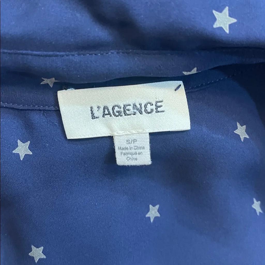 L’AGENCE Silk Navy Starry Button-Up Blouse - Image 4