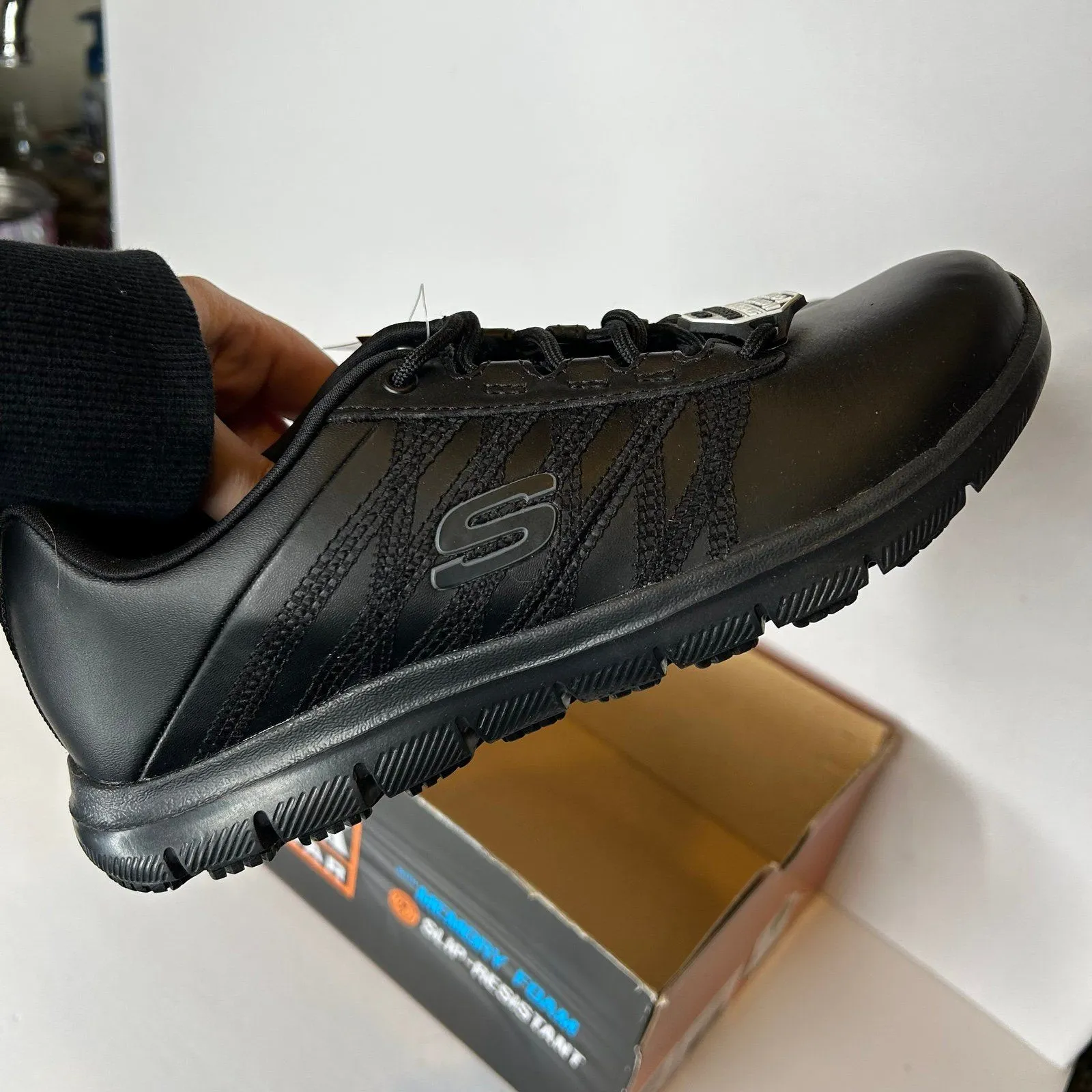 New Skechers Womens Shoes Skechers Black Work Relaxed Fit Ghenter Follans Sr Sne - Image 5