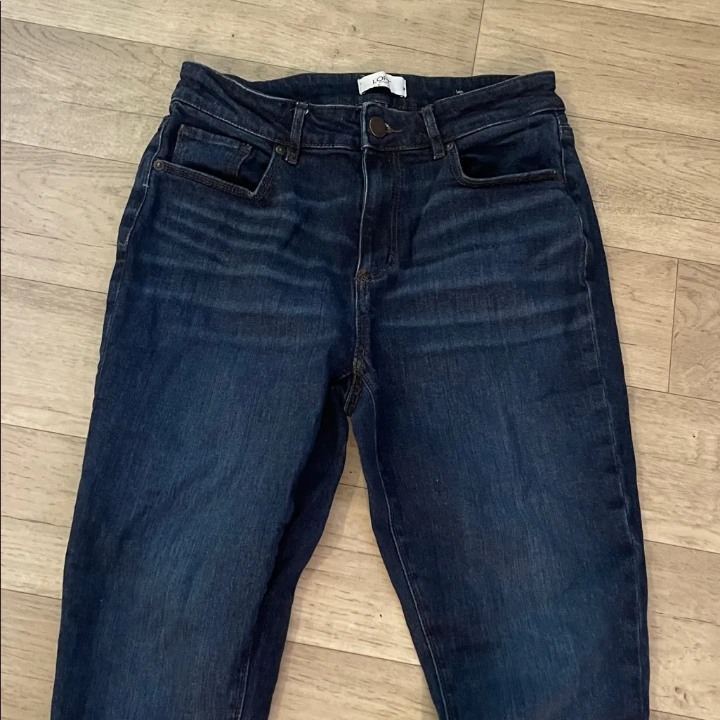 LOFT sz 6 Women's Dark Blue curvy Skinny slit ankle Jeans - Image 3