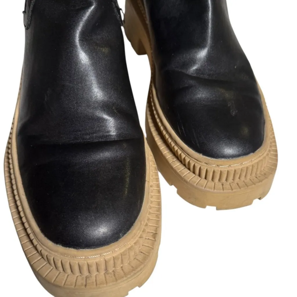 MNG mango Boots Womens 5.5 Black Tan Chunky Sole Pull On Platform Chelsea Style - Image 5