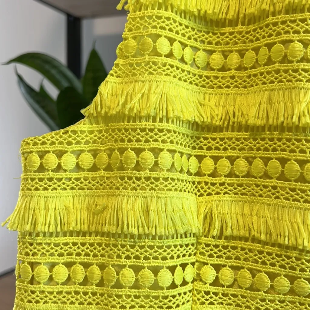 J Crew Yellow Fringe Tiered Lace Sheath Sleeveless Dress, 2 - Image 8