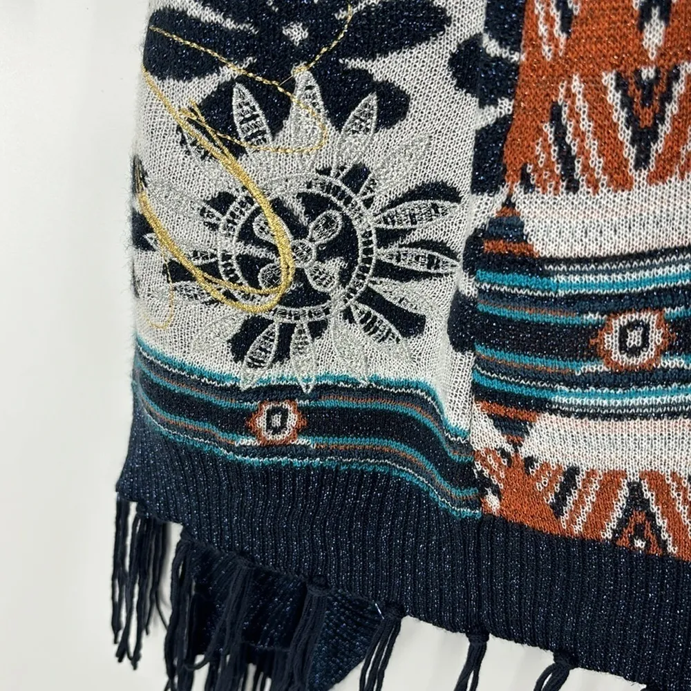 Desigual Floral Open Front Fringe Trim Duster Sweater Women’s Size Small - Image 8