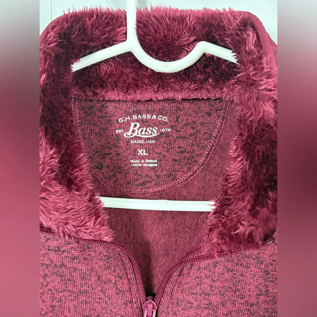 G H Bass & Co Womens Maroon Full Zip Knit Sleeveless Vest Jacket XL Winter Red - Image 2