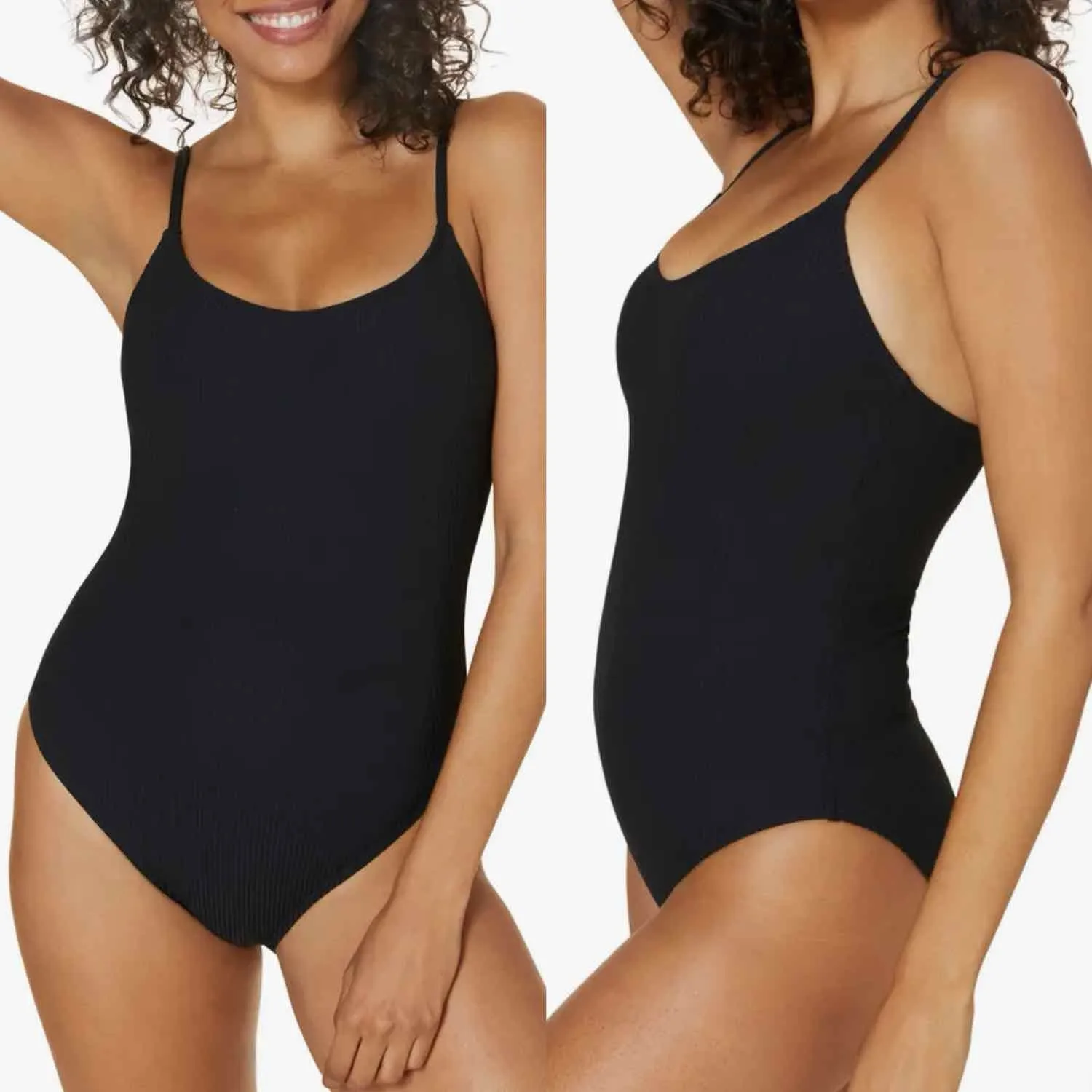Andie Amalf Ribbed One-Piece Swimsuit Size Small Black Full Back Coverage - Image 6